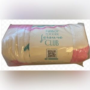 New Funboy Poolside Leisure Club Wavy Pink & White Striped Beach Pool Towel